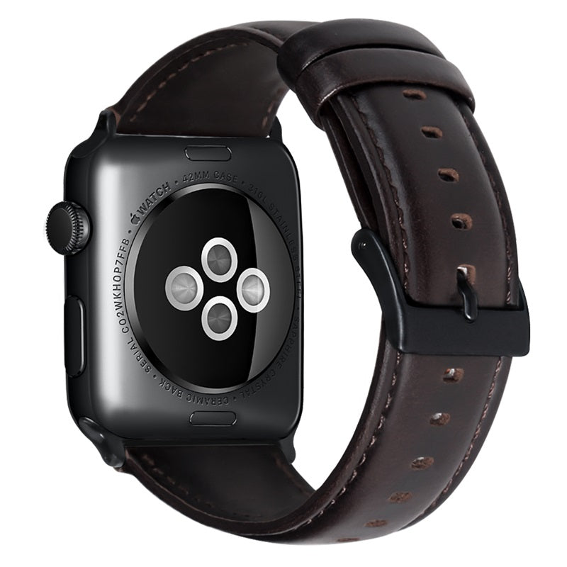 Oil Wax Leather Watch Strap Bracelet For Apple iWatch-Coffee Brown