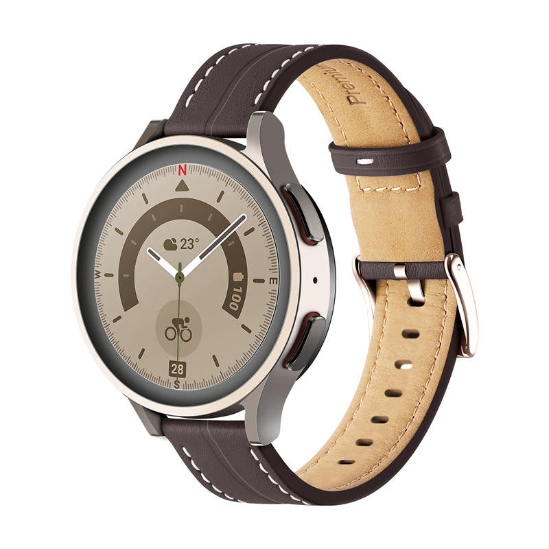 Genuine Leather Watchband Groove for Galaxy Watch 42mm/Samsung Gear S3-Coffee