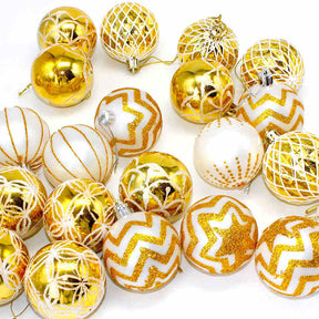 30PCS Christmas Balls 60MM Painted Hanging Ornaments-GoldWhite