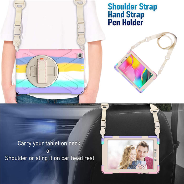 Samsung Tablet Case With Pencil Stand+Rotating Stand+Shoulder Strap For Tab A 8 T290/T295-Pink