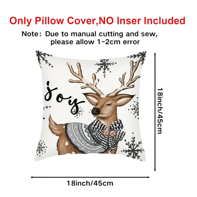 4Pcs Christmas Pillow Covers 45 x 45cm Snowman Reindeer Pattern Cushion Decorative