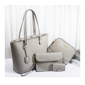 Women Retro Large Capacity Four-piece Sets Handbags Shoulder Bags Tote-SilverGrey