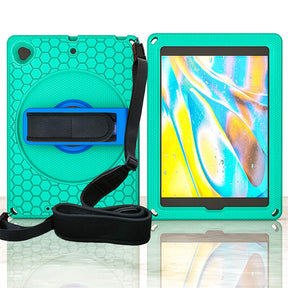 iPad Case With Handle Stand Shoulder Strap for iPad7/iPad8/iPad9 10.2/iPad10.5-GreenBlue