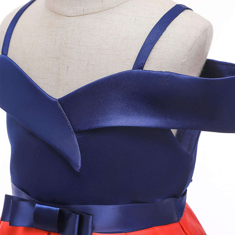 Flower Girls Elegant Dresses Toddler Wedding Pageant Off Shoulder Stripe Dress-Blue
