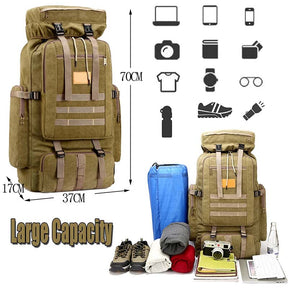 80L Outdoor Tactical Backpack Large Capacity Waterproof Backpack for Camping Hiking-Khaki