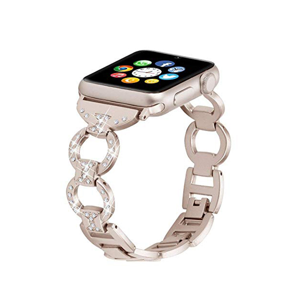 Adjustable Metal Watch Band With Diamonds For Apple Watch SE/6/5/4/3/2/1(Vintage Gold)