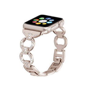 Adjustable Metal Watch Band With Diamonds For Apple Watch SE/6/5/4/3/2/1(Vintage Gold)