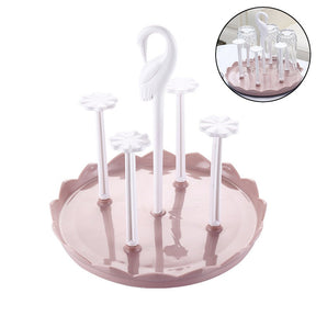 Kitchen Drain Cup Holder Plastic Swan Head Assembled Mug Rack-Pink
