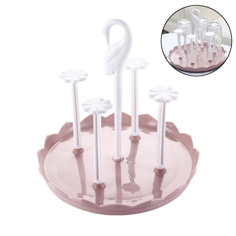 Kitchen Drain Cup Holder Plastic Swan Head Assembled Mug Rack-Pink