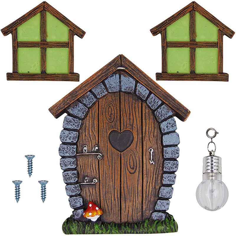Gnome Home Miniature Window and Door with Litter lamp for Trees Decoration Glow in Dark Fairies Sleeping Door and Windows