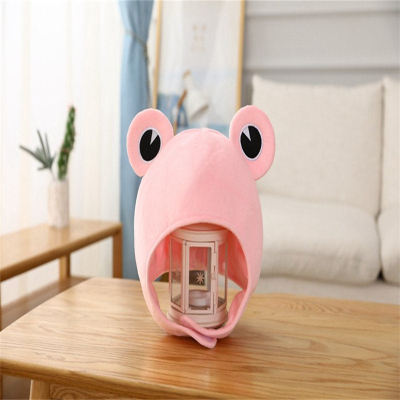 Plush Frog Hat Cap Frog Ears Costume Halloween Animal Hats Cosplay Party Costume Accessories for Kids Adults -Pink
