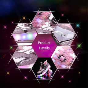 Kids LED Roller Skates Fashion Sneakers with Double Wheel-E67-Pink