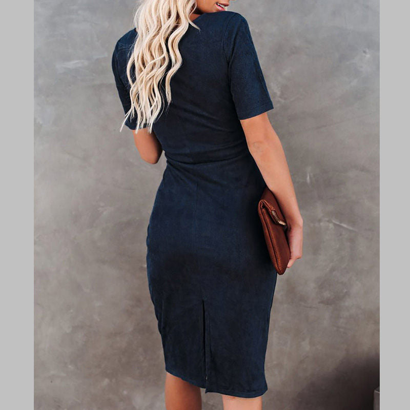 Womens Elastic Cocktail Party Elegant Dress Body Dress With Belt-DarkBlue