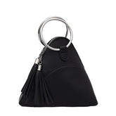 Women Cute Tassel Clutch PU Leather Triangle Bags-Black