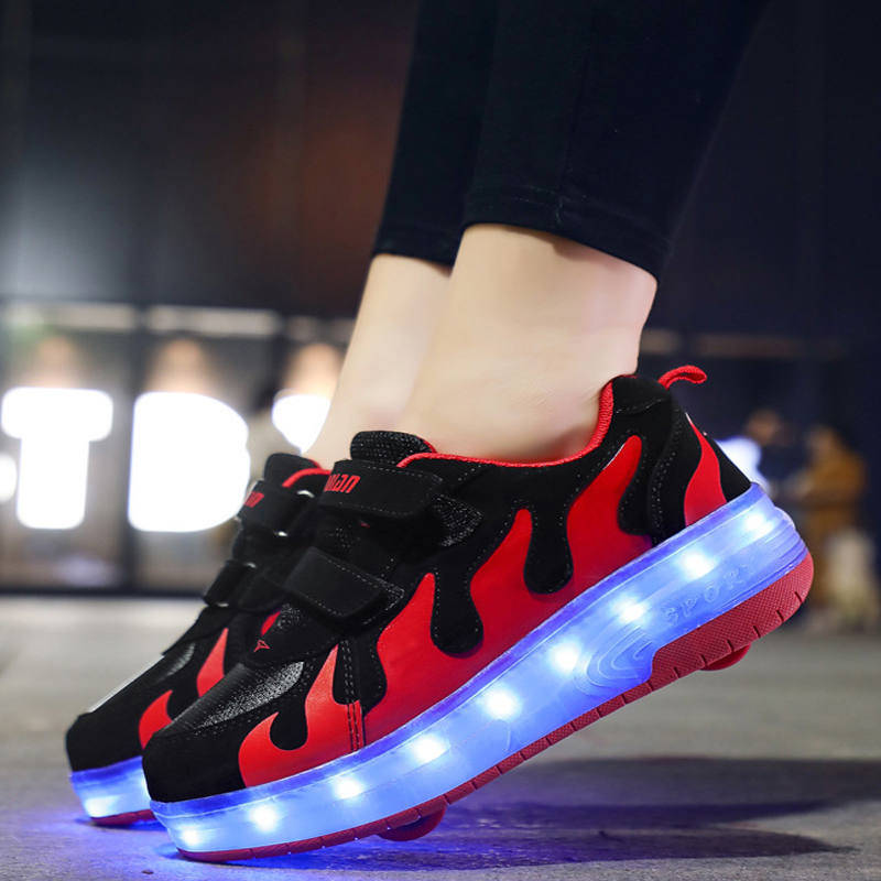 Roller Shoes Chargeable for Girls Boys Kids LED Sneakers-BlackRed