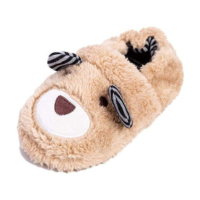 Toddler Boys Girls Slippers Cute Cartoon Bear Plush Warm Home Shoes-Beige