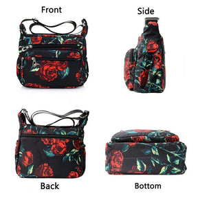 Women Nylon Floral Crossbody Bag Multi Pocket Shoulder Bag-Rose Flower