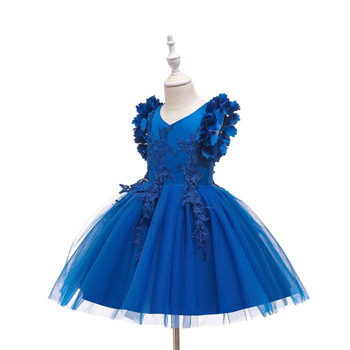 Princess Flower Girl Lace Dress Pageant Kids Christmas Party Dresses-Colorful Blue