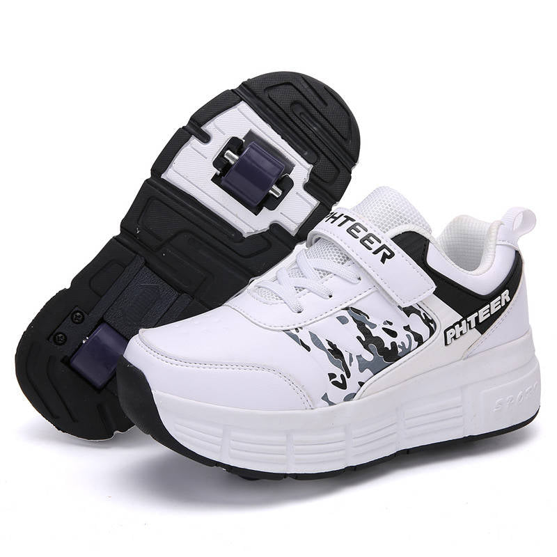 Childrens Roller Skate Shoes Sneaker with Double Wheel-918 White