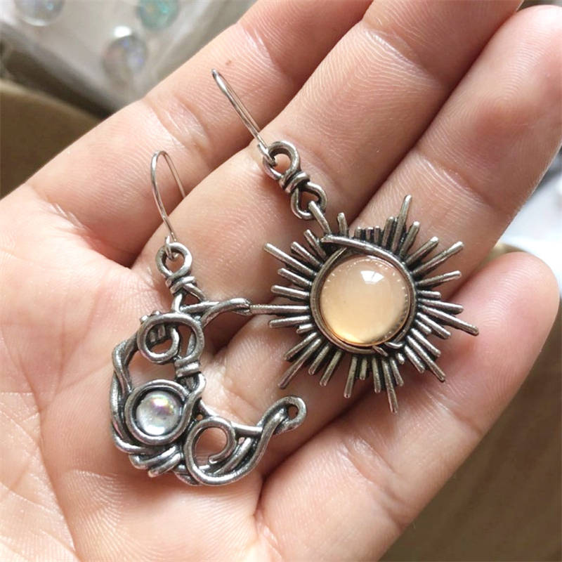 Boho Opal Sun and Moon Drop Dangle Earrings for Women Girls