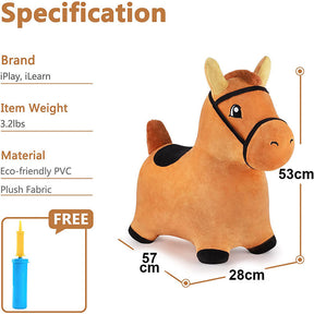 Kids Plush Ride Bouncing Toys Inflatable Hopping Animal with Pump-Horse