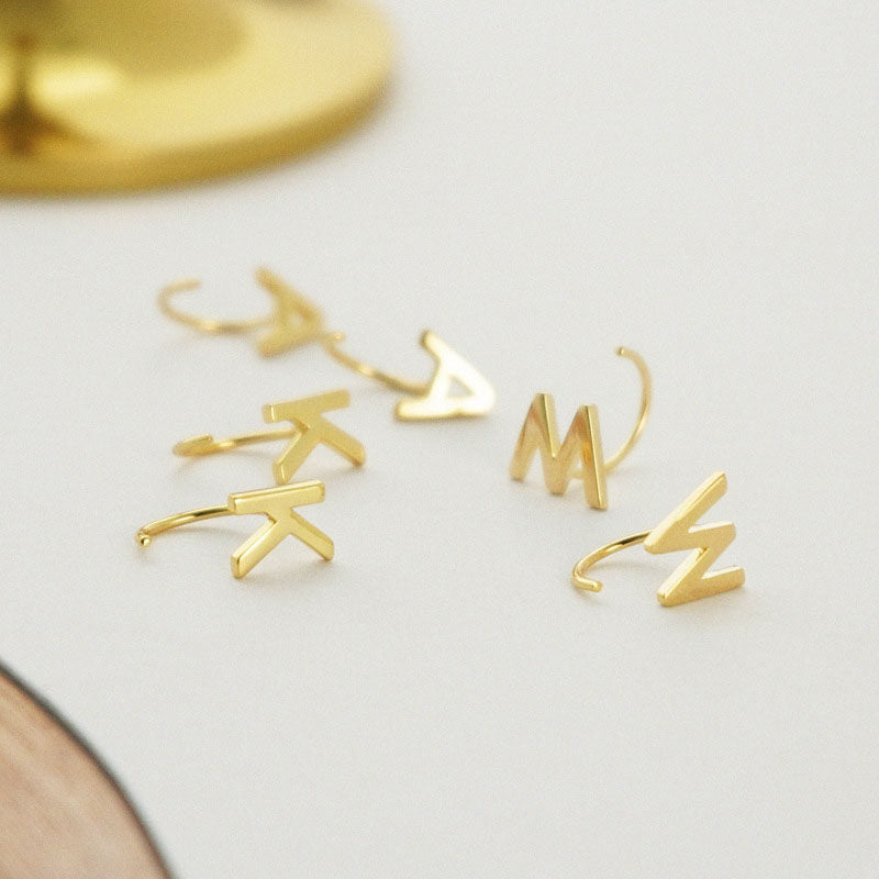 Alphabet Letter Earrings Personalized Initial Stud for Ladies Girls-E