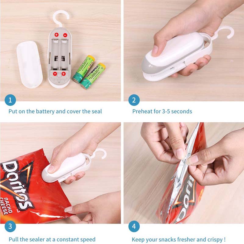 2Packs Portable Mini 2 in 1 Heat Seal and Cutter Mini Food Sealer For Plastic Bags Food Storage-White