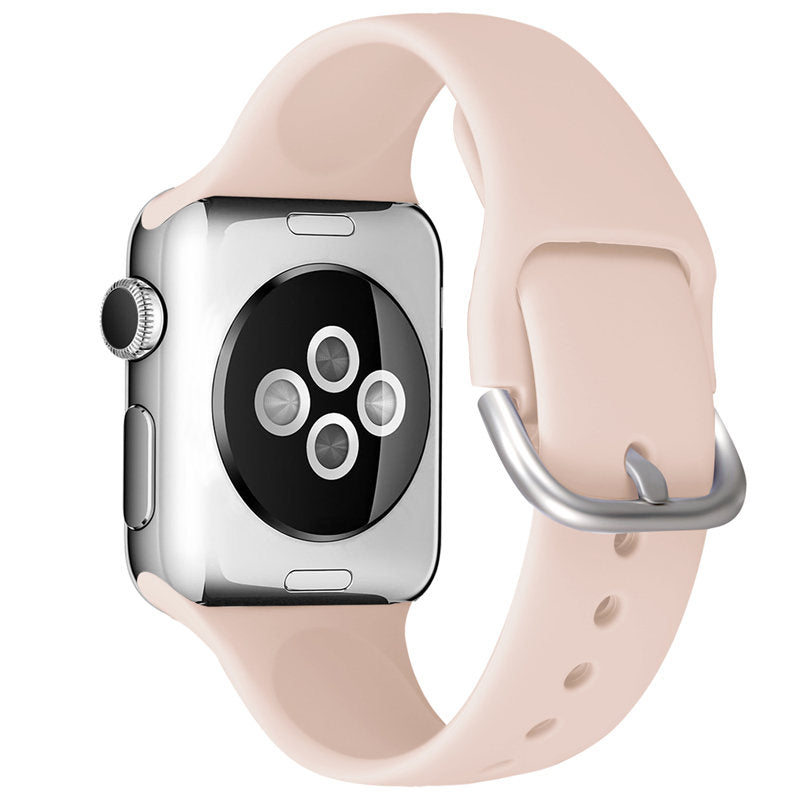 Silicone Sport Replacement Strap with Classic Clasp for iWatch Series SE 6 5 4 3 2 1-LightPink