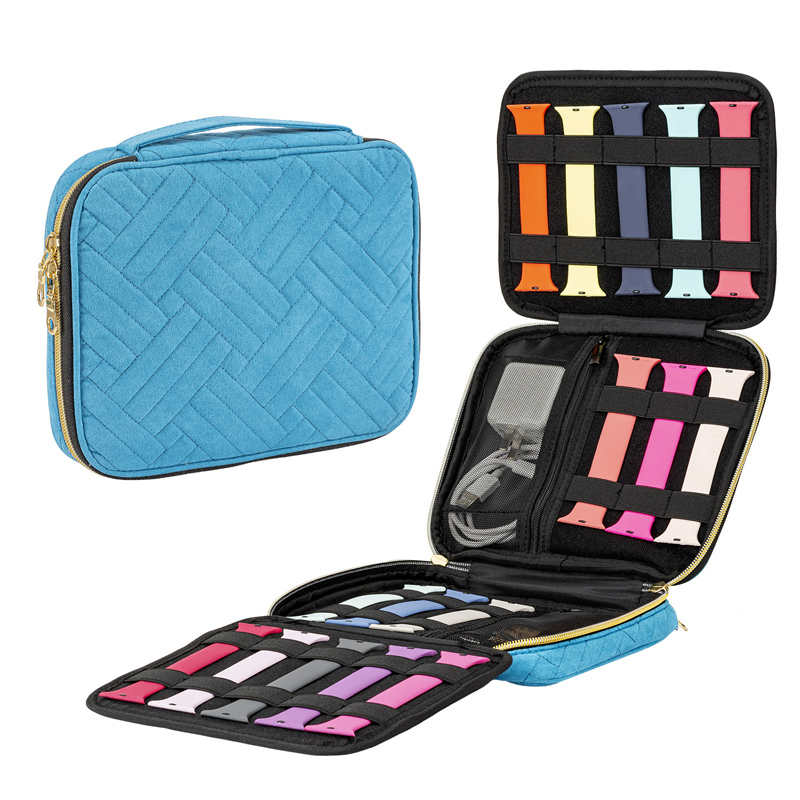 Watch Bands Storage Bag Up to 16 Watch Bands Organizer Travel Watch Straps Carrying Case Pouch-Blue