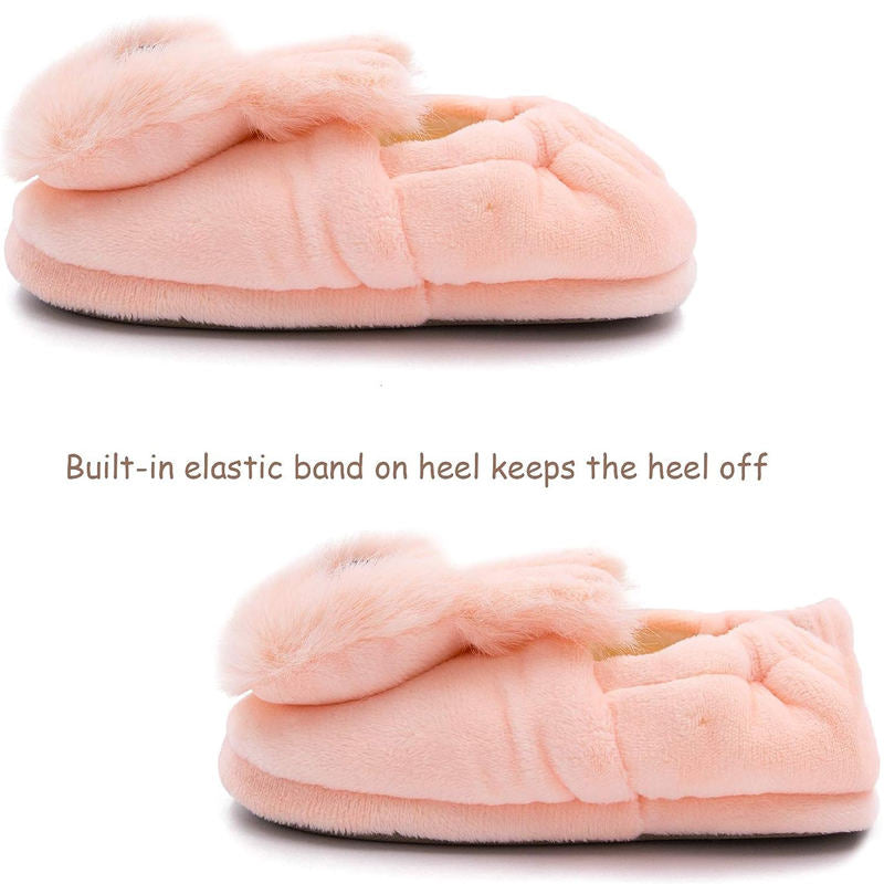 Fuzzy Rabbit Slippers for Toddler Girls Anti-Slip Warm House Shoes-Pink