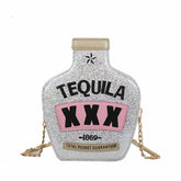 Tequila Bottle Shaped Laser Shoulder Handbags PU Crossbody Purse for Women-SequinSilver
