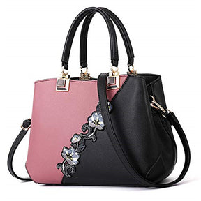 Embroidered Women Top Handle Satchel Fashion Shoulder Bags-Pink