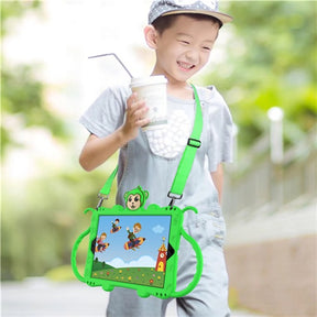 Monkey iPad Case Cartoon Kids Safe Cover Bulit-in Kickstand+Neck Strap Pencil Holder For iPad Pro 10.5inch/iPad Air 10.5inch-Green