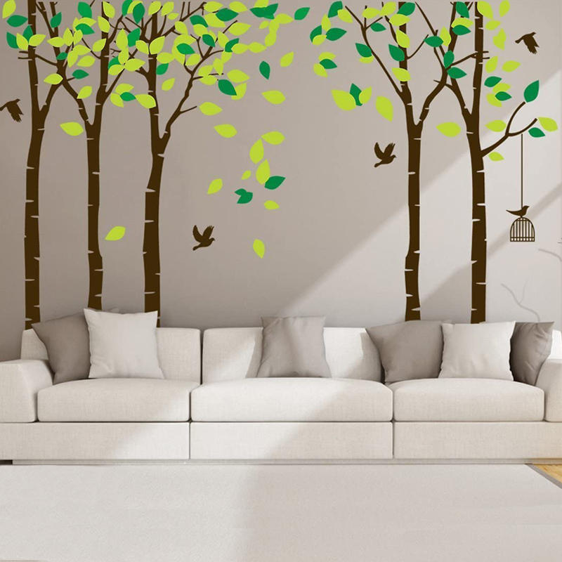 Large Jungle Trees Wall Decals Green Leaves Fly Birds DIY Wall Stickers Bedroom Living Room