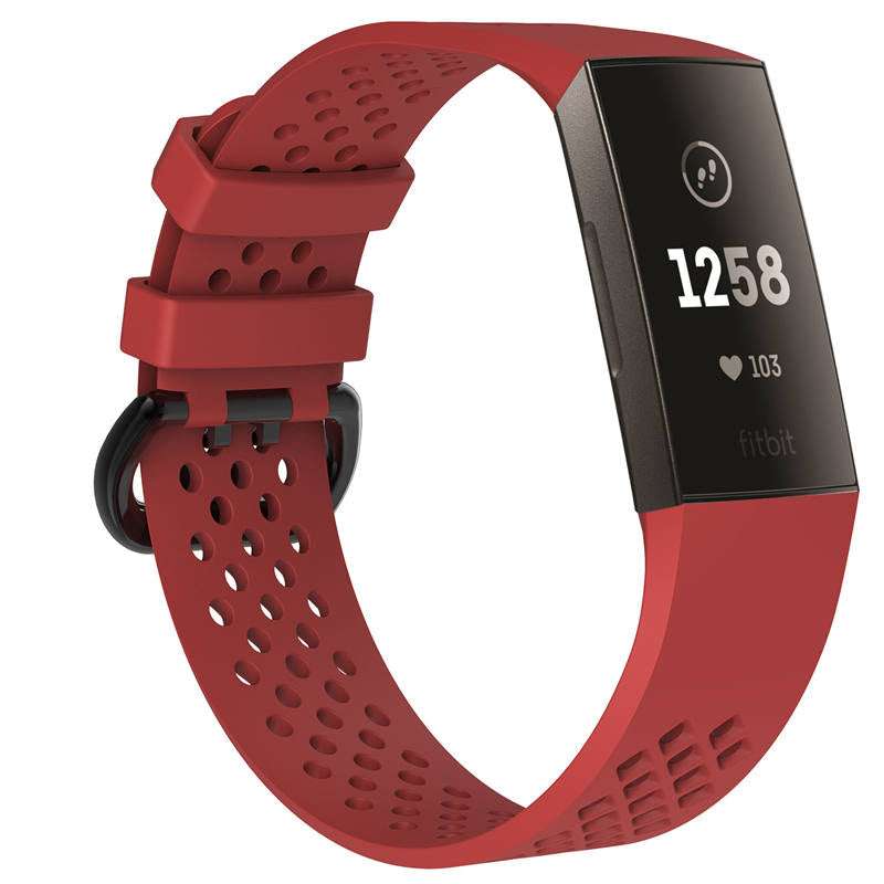 Watch Band for Fitbit Charge 3 Waterproof Band with Breathable Holes for Women Men-Red