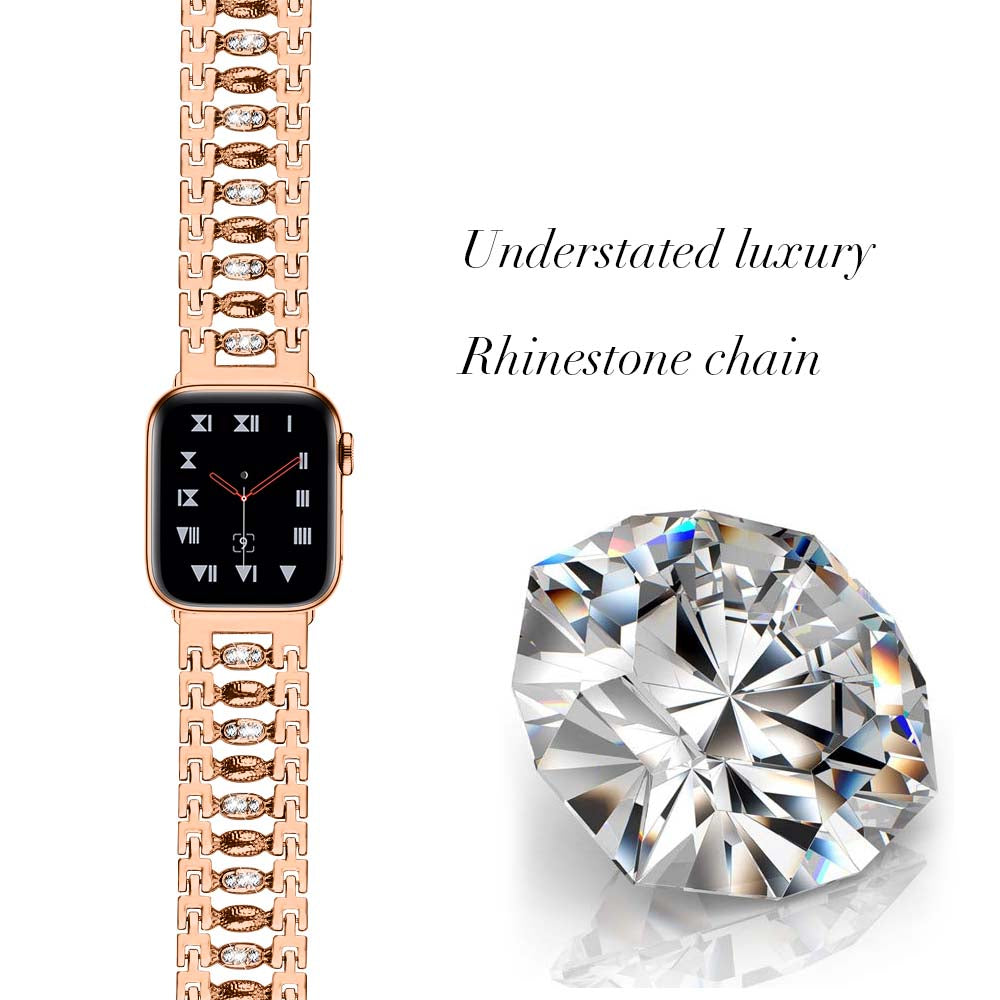 TGD Stainless Steel Watch Band Adjustable Wristbands for Apple IWatch Series SE/1/2/3/4/5/6 For Women-Rose Gold