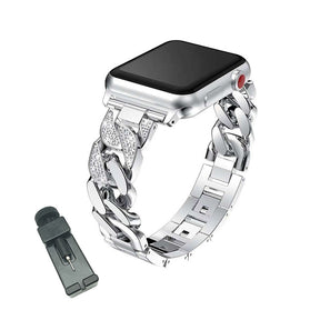 DP Bling Watch Band Stainless Steel Wristbands for Apple iWatch Series 1/2/3/4/5/6/SE For Women-Silver