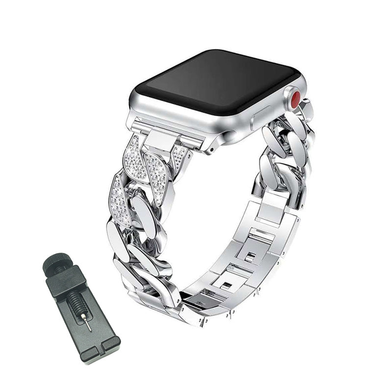 DP Bling Watch Band Stainless Steel Wristbands for Apple iWatch Series 1/2/3/4/5/6/SE For Women-Silver