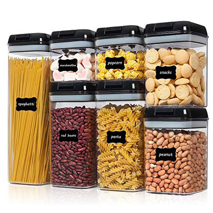 7 Pieces Plastic Food Storage Containers with Easy Lock Lids for Kitchen Pantry Organization and Storage -Black Lid