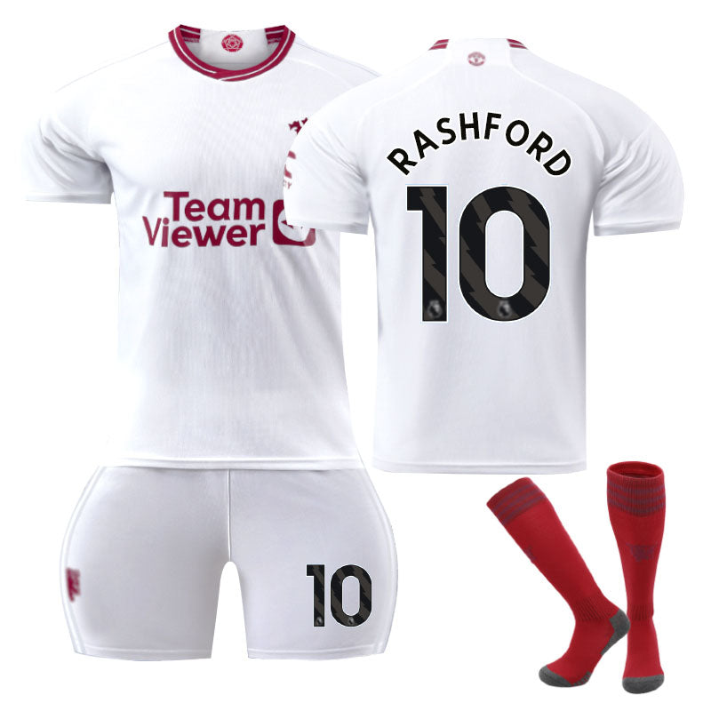 Red Devil Man Utd Second Away Jersey RASHFORD #10 Soccer Jersey Kids Adult 3Pcs Jersey Kits