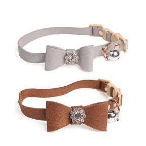 2 Pack Adjustable Cat Collar Set Breakaway with Diamonds Bowtie Bell for Puppy Kitten-E