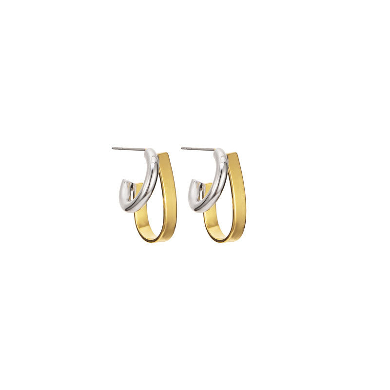 Simple Two Tone C-shaped Earrings Geometric Stud