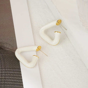 Triangle Hoop Earrings Geometric Simple Earrings-White