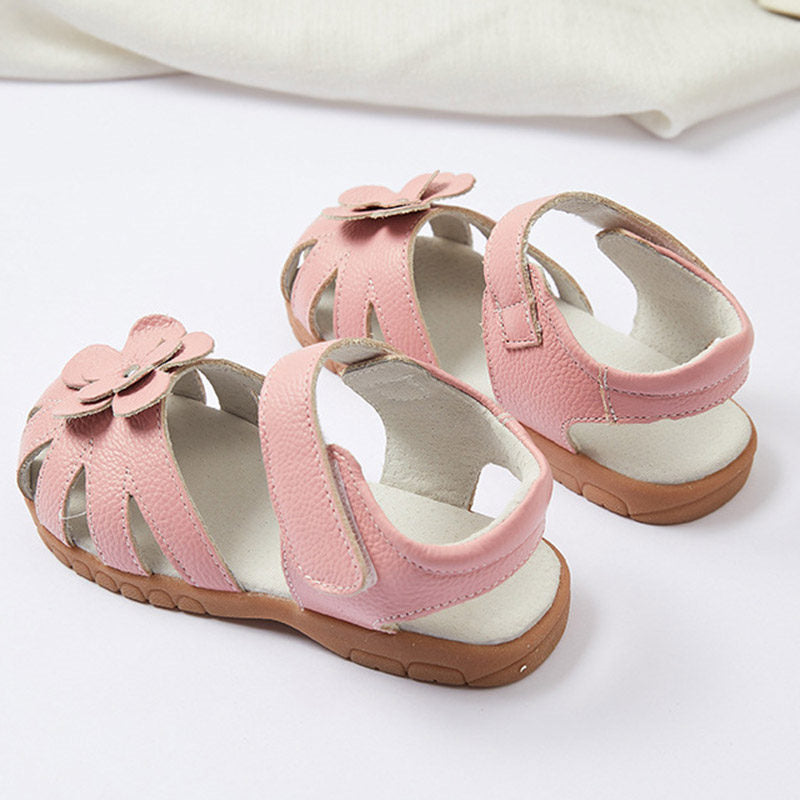 Flat Sandals for Toddler Girls Closed-Toe with Flower Summer Shoes-Pink