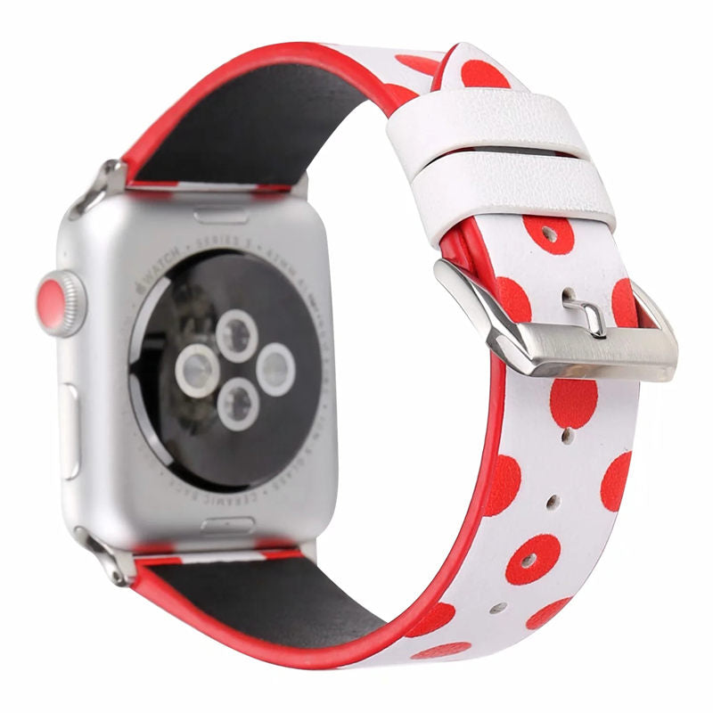 Wave Point Leather Watch Band for Apple Watch Series SE/6/5/4/3/2/1-WhiteRed