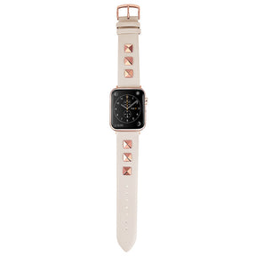 Stylish RoseGold Rivets Leather Replacement Band for iWatch Series 6/5/4/3/2/1/SE-White