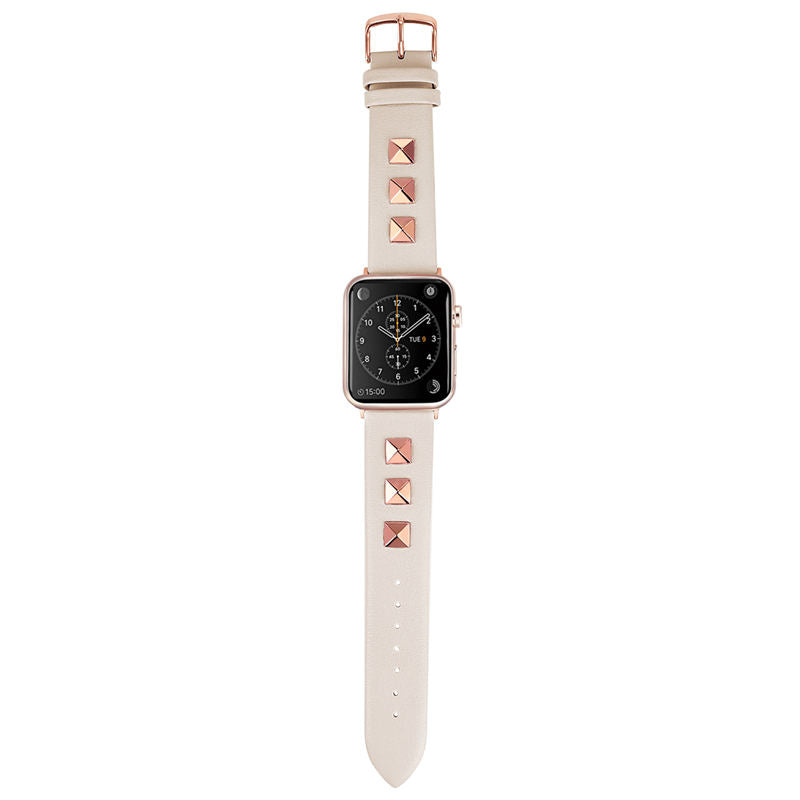 Stylish RoseGold Rivets Leather Replacement Band for iWatch Series 6/5/4/3/2/1/SE-White