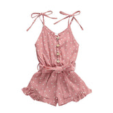 Baby Girl Clothes Self Tie Sleeveless Romper Heart Shape Print Jumpsuit-Pink