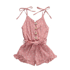 Baby Girl Clothes Self Tie Sleeveless Romper Heart Shape Print Jumpsuit-Pink