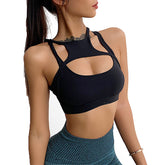 Push up Sports Bra Sexy Hollow with Removable Cups Fitness Tops-Black